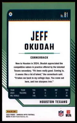 2024 Donruss Optic Jeff Okudah 81 Houston Texans