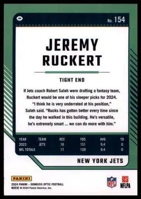 2024 Donruss Optic Jeremy Ruckert 154 New York Jets