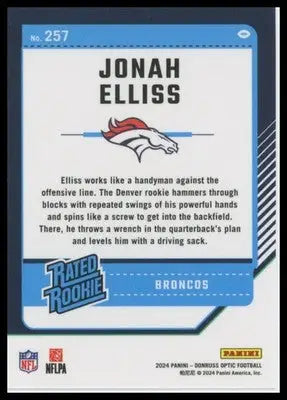 2024 Donruss Optic Jonah Elliss RC 257 Denver Broncos