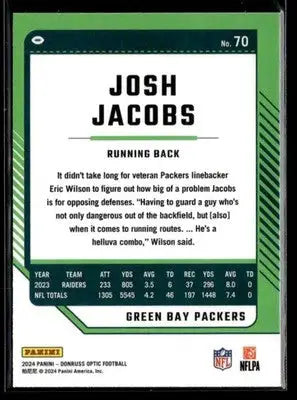 2024 Donruss Optic Josh Jacobs #70 Green Bay Packers - Football Card Single