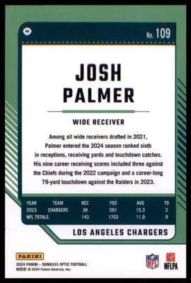 2024 Donruss Optic Josh Palmer 109 Los Angeles Chargers