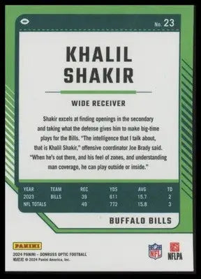 2024 Donruss Optic Khalil Shakir 23 Buffalo Bills