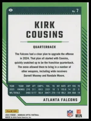 2024 Donruss Optic Kirk Cousins 7 Atlanta Falcons