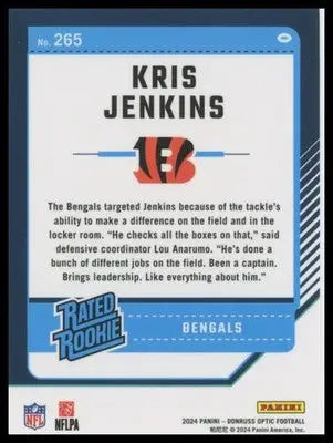 2024 Donruss Optic Kris Jenkins RC 265 Cincinnati Bengals