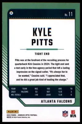 2024 Donruss Optic Kyle Pitts 11 Atlanta Falcons