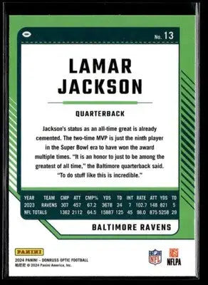 2024 Donruss Optic Lamar Jackson #13 Baltimore Ravens - Football Card Single