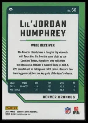 2024 Donruss Optic Lil’Jordan Humphrey 60 Denver Broncos