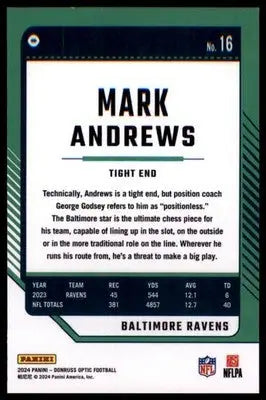 2024 Donruss Optic Mark Andrews 16 Baltimore Ravens