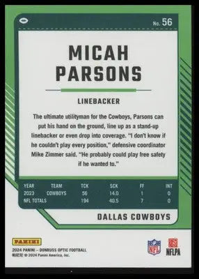 2024 Donruss Optic Micah Parsons 56 Dallas Cowboys