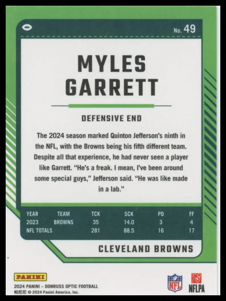 2024 Donruss Optic Myles Garrett 49 Cleveland Browns - Football Card Single