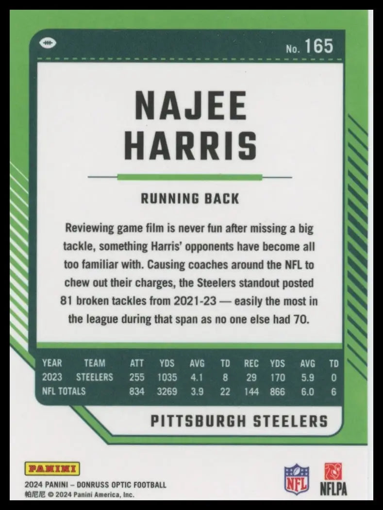 2024 Donruss Optic Najee Harris 165 Pittsburgh Steelers - Football Card Single