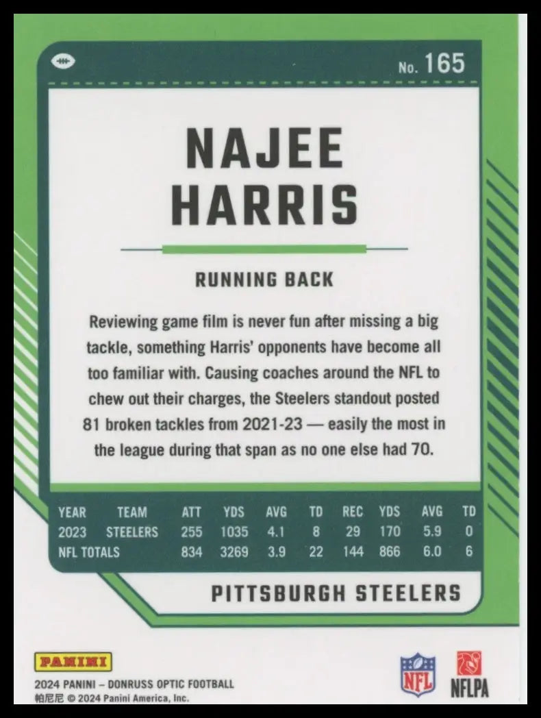 2024 Donruss Optic Najee Harris 165 Pittsburgh Steelers - Football Card Single