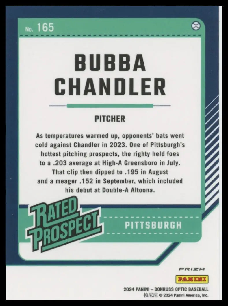 2024 Donruss - Optic Orange Velocity Prizms Bubba Chandler 165 Pirates NM - Baseball Card Single