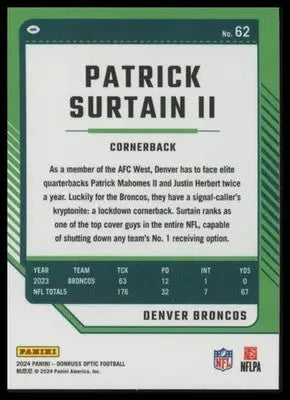 2024 Donruss Optic Patrick Surtain II 62 Denver Broncos