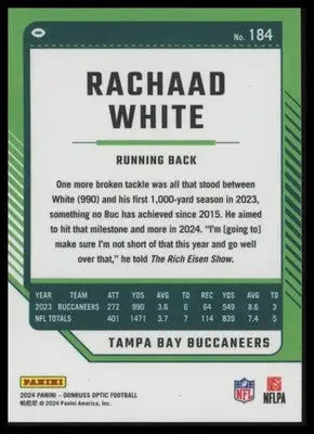 2024 Donruss Optic Rachaad White 184 Tampa Bay Buccaneers