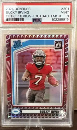 2024 Donruss Optic Rated Rookie Preview Football Emoji Bucky Irving PSA 9 - Football Card Single