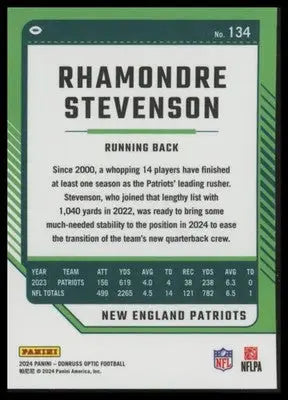 2024 Donruss Optic Rhamondre Stevenson 134 New England Patriots