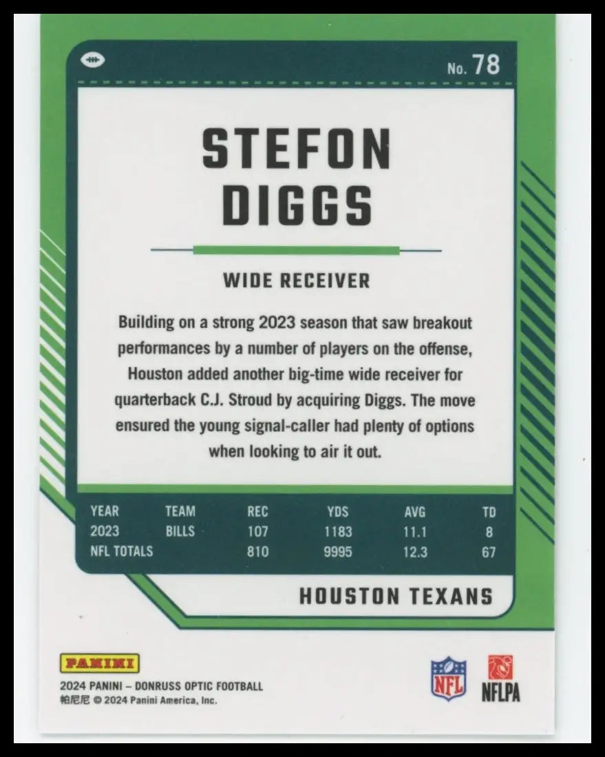 2024 Donruss Optic Stefon Diggs 78 Houston Texans - Football Card Single