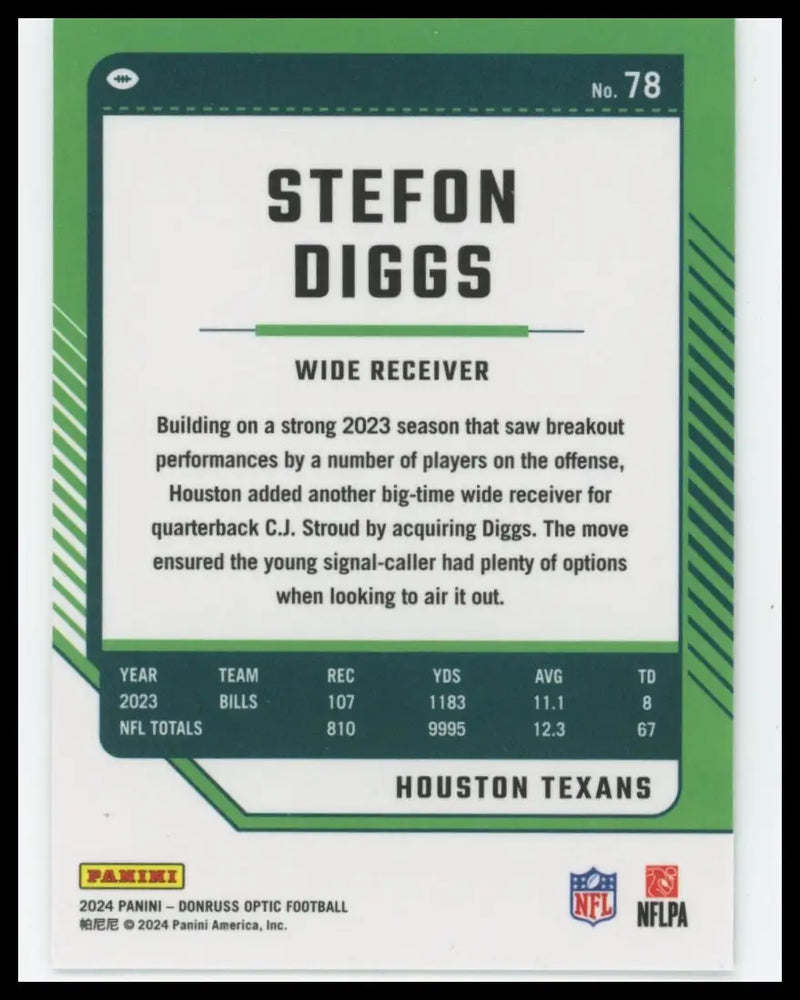 2024 Donruss Optic Stefon Diggs 78 Houston Texans - Football Card Single
