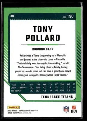 2024 Donruss Optic Tony Pollard #190 Tennessee Titans - Football Card Single