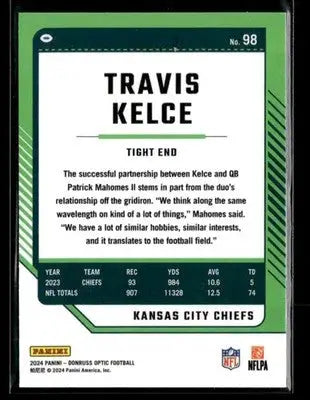 2024 Donruss Optic Travis Kelce #98 Kansas City Chiefs - Football Card Single
