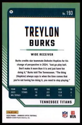2024 Donruss Optic Treylon Burks 193 Tennessee Titans