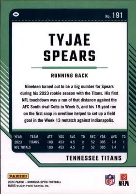 2024 Donruss Optic Tyjae Spears 191 Tennessee Titans