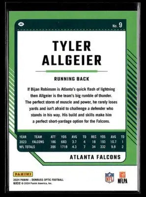 2024 Donruss Optic Tyler Allgeier #9 Atlanta Falcons - Football Card Single