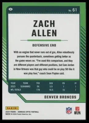 2024 Donruss Optic Zach Allen 61 Denver Broncos