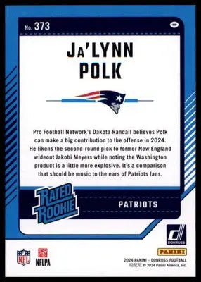 2024 Donruss - Press Proof Green Ja’Lynn Polk 373 New England Patriots - Football Card Single