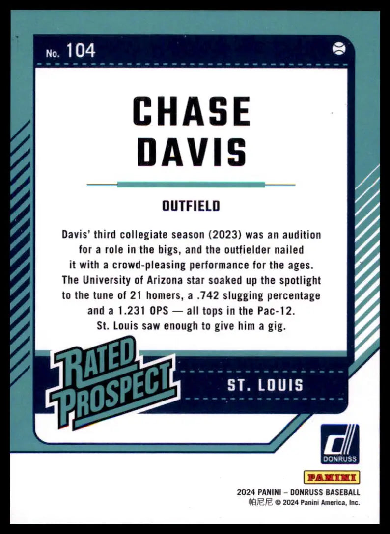 2024 Donruss - Purple Chase Davis 104 /99 St. Louis Cardinals NM - Baseball Card Single