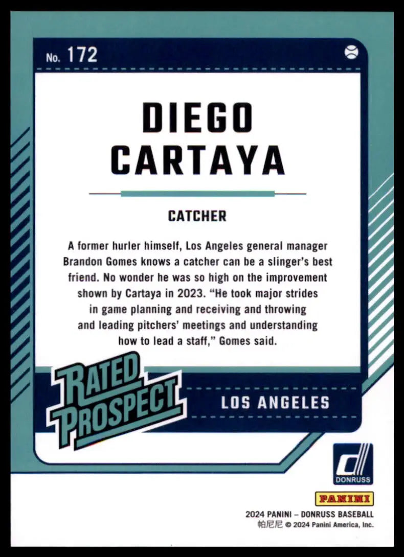 2024 Donruss - Purple Laser Diego Cartaya 172 /49 Los Angeles Dodgers NM - Baseball Card Single