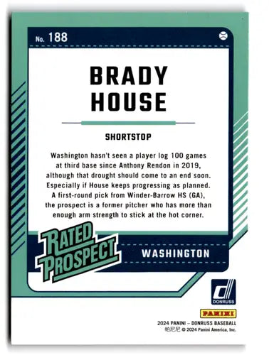 2024 Donruss Red and Blue #188 Brady House NM-MT RC Rookie Nationals Ra ID:74136 - Baseball Card Single