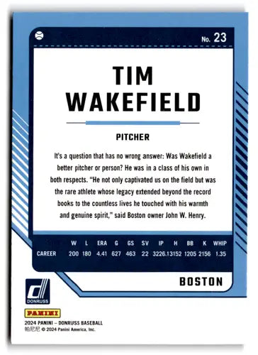 Original gloss Donruss Red Tim Wakefield baseball card from 2024 Donruss Red and Blue series