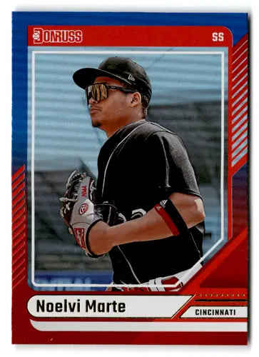 Noelvi Marte baseball card from 2024 Donruss Red and Blue series with original gloss