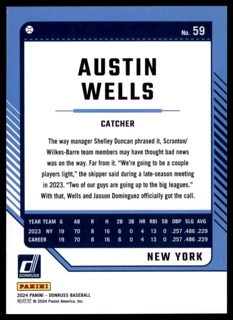 2024 Donruss - Red and Blue Austin Wells 59 New York Yankees NM - Baseball Card Single