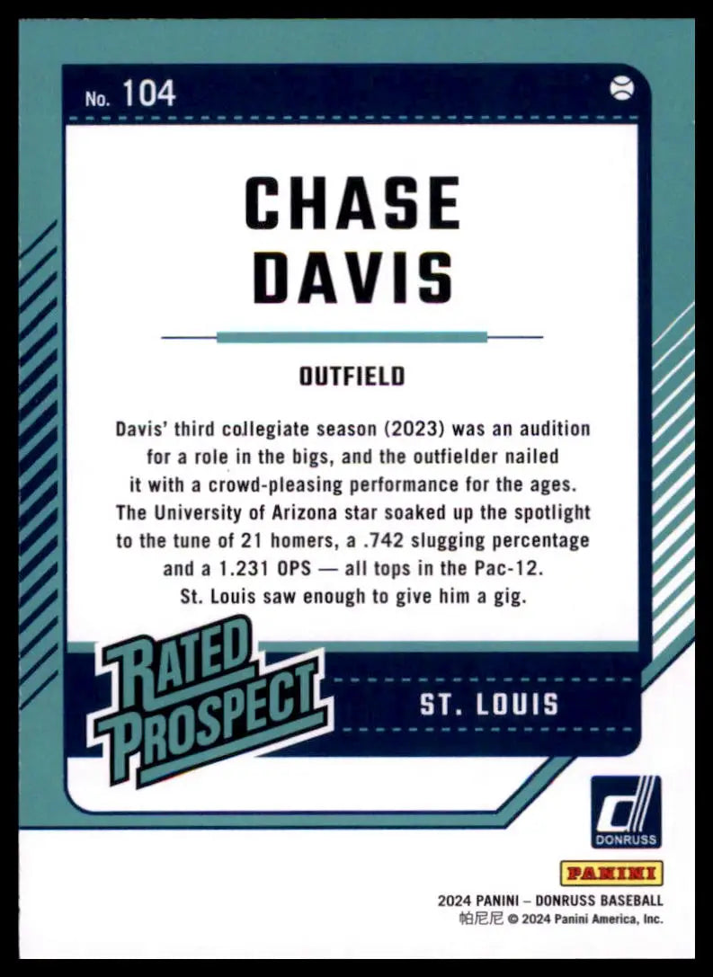 2024 Donruss - Red and Blue Chase Davis 104 St. Louis Cardinals NM - Baseball Card Single
