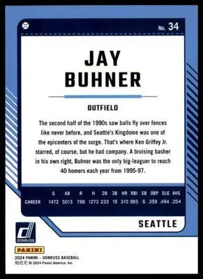 2024 Donruss - Red and Blue Jay Buhner 34 Seattle Mariners NM - Baseball Card Single