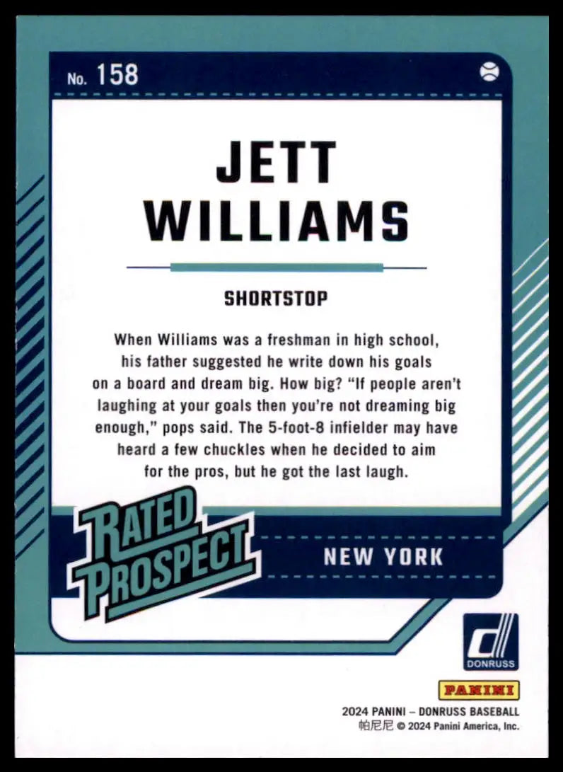 2024 Donruss - Red and Blue Jett Williams 158 New York Mets NM - Baseball Card Single