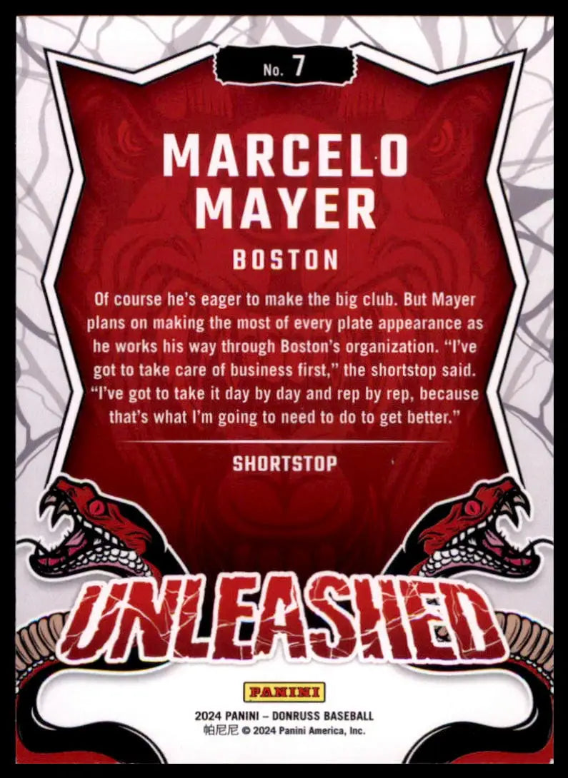 2024 Donruss - Unleashed Marcelo Mayer 7 Boston Red Sox Baseball NM - Baseball Card Single