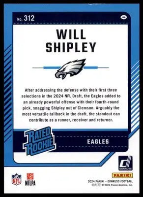 2024 Donruss Will Shipley RC 312 Philadelphia Eagles - Football Card Single
