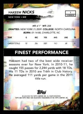 2024 Finest #1 Hakeem Nicks Blue Checkerboard Refractor #/99 - Football Card Single