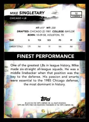 2024 Finest #12 Mike Singletary Checkerboard Refractor - Football Card Single