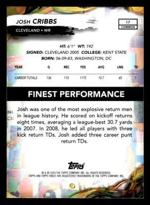 2024 Finest #17 Josh Cribbs Blue Refractor #/200 - Football Card Single