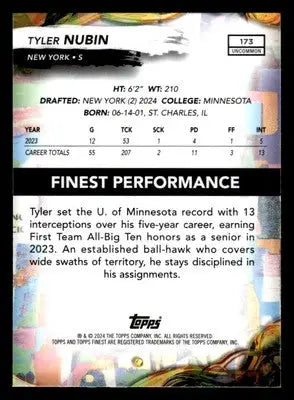 2024 Finest #173 Tyler Nubin - Football Card Single