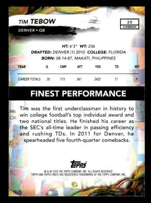 2024 Finest #23 Tim Tebow Checkerboard Refractor - Football Card Single