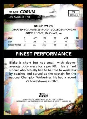 2024 Finest #77 Blake Corum Black Refractor #/25 - Football Card Single