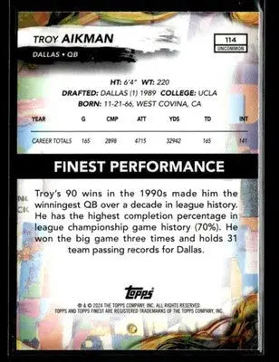 2024 Finest - Checkerboard Refractor Troy Aikman #114 Dallas Cowboys - Football Card Single