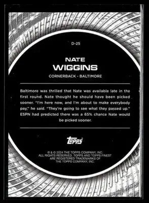 2024 Finest - Debut Nate Wiggins #D-25 Baltimore Ravens - Football Card Single