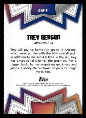 2024 Finest #DYN-9 Trey Benson Dynamos Checkerboard Refractor - Football Card Single